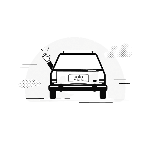 A Yolo rental car driving away after booking